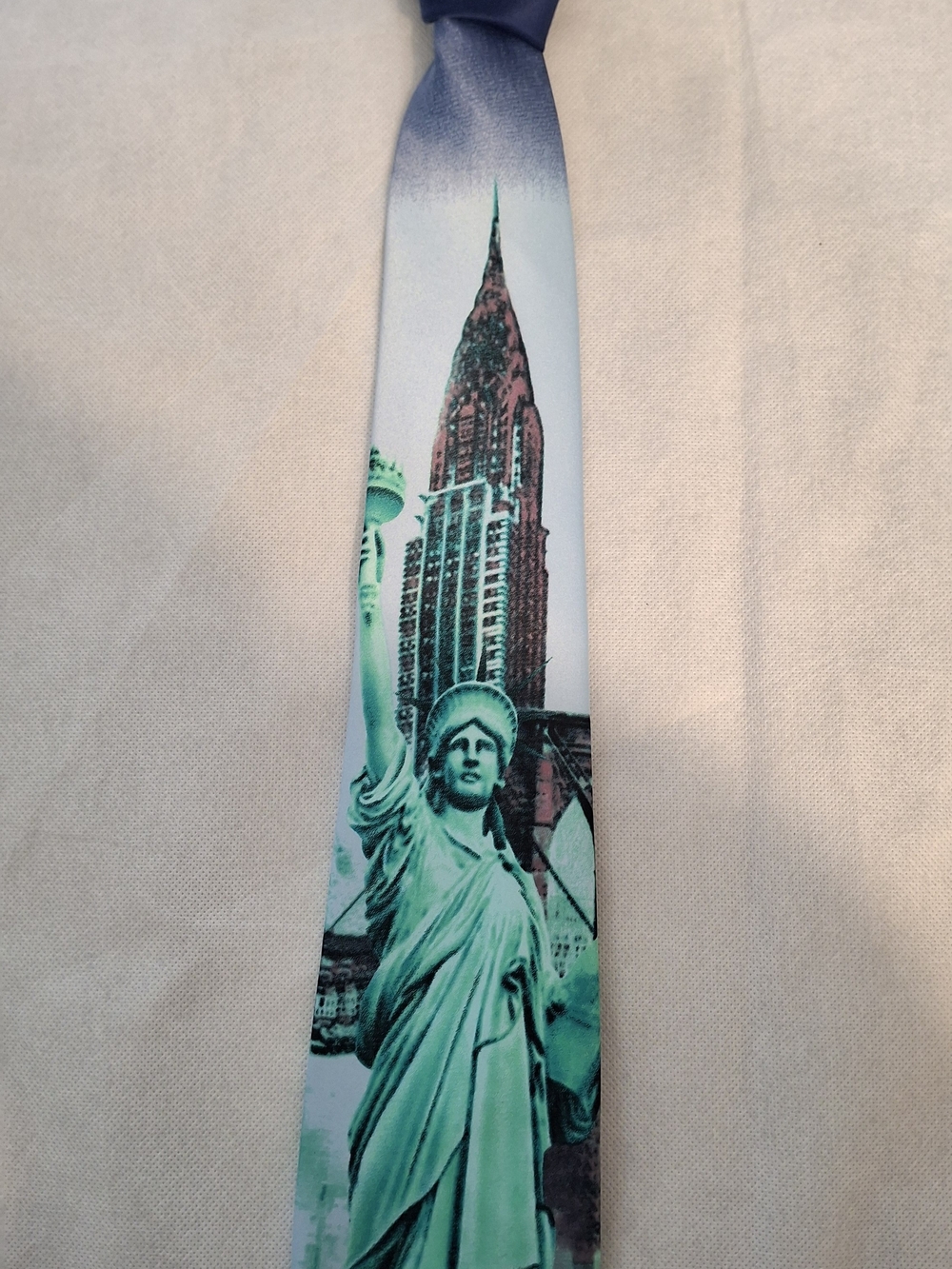 Statue of Liberty Print Men's Tie in Teal and Blue